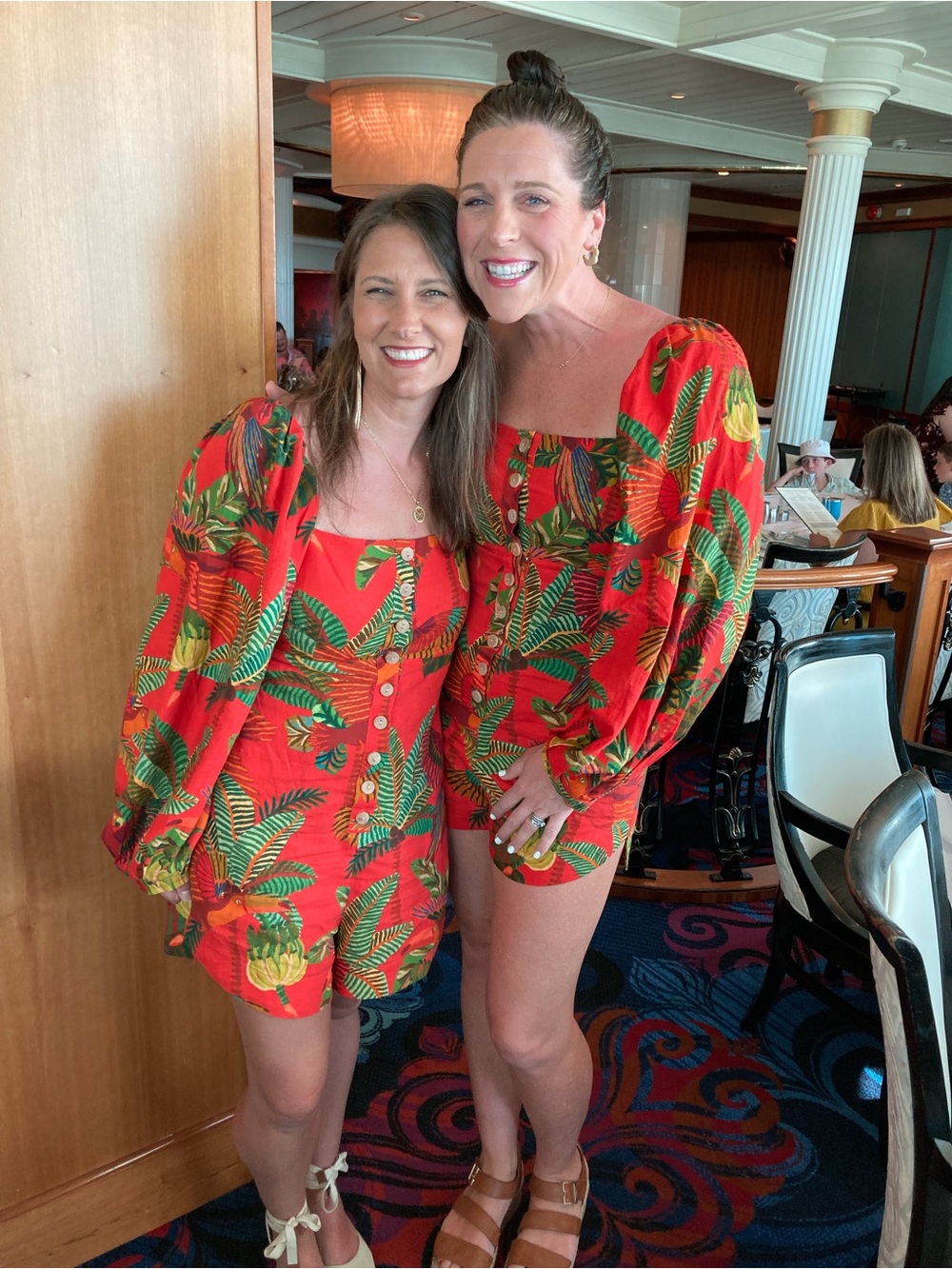 Tropical Red Birds Farm Rio Puff Sleeve Romper